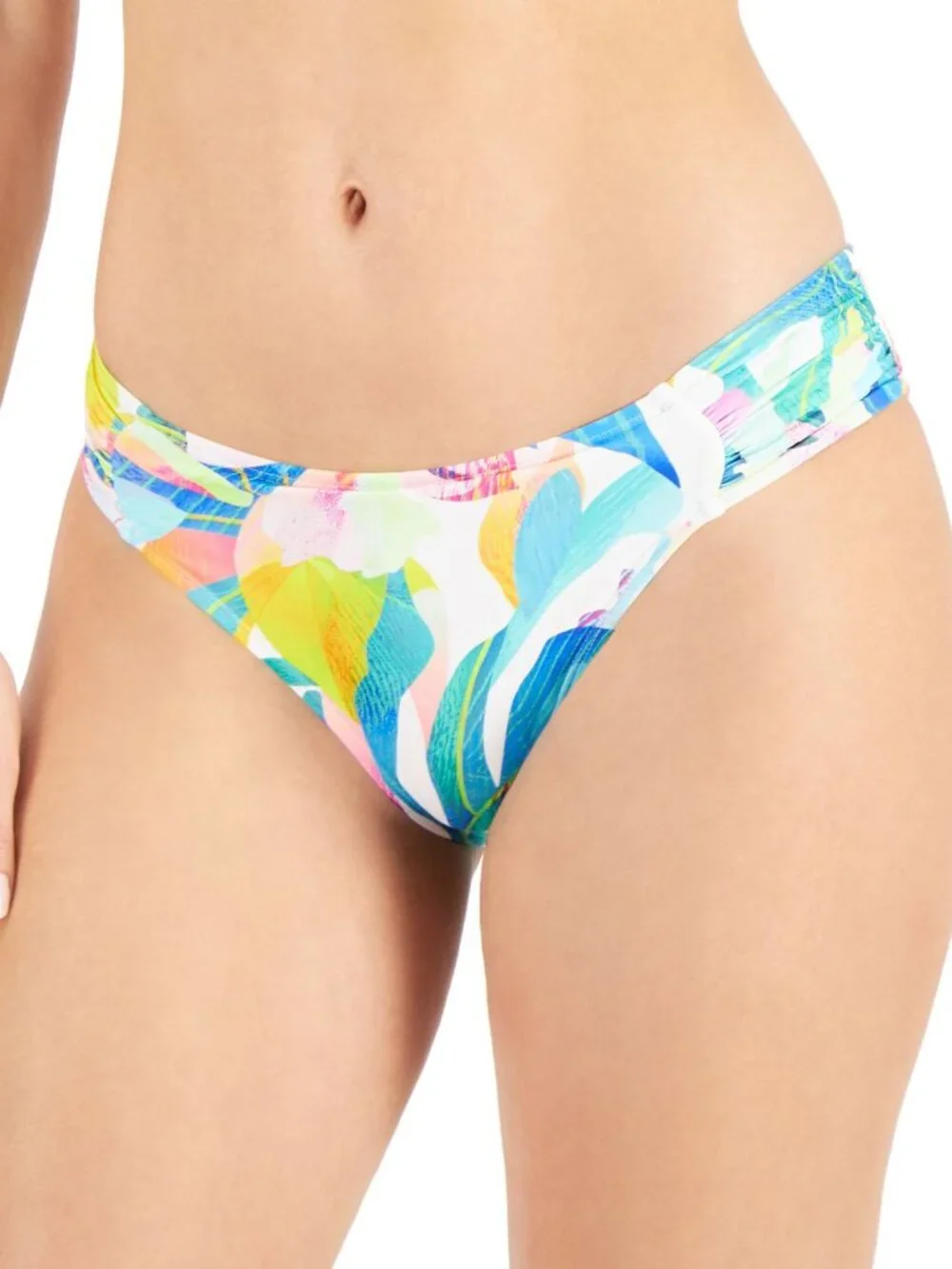 La Blanca Womens Wild Tropic Printed Ruched-Side Hipster Bikini Bottoms